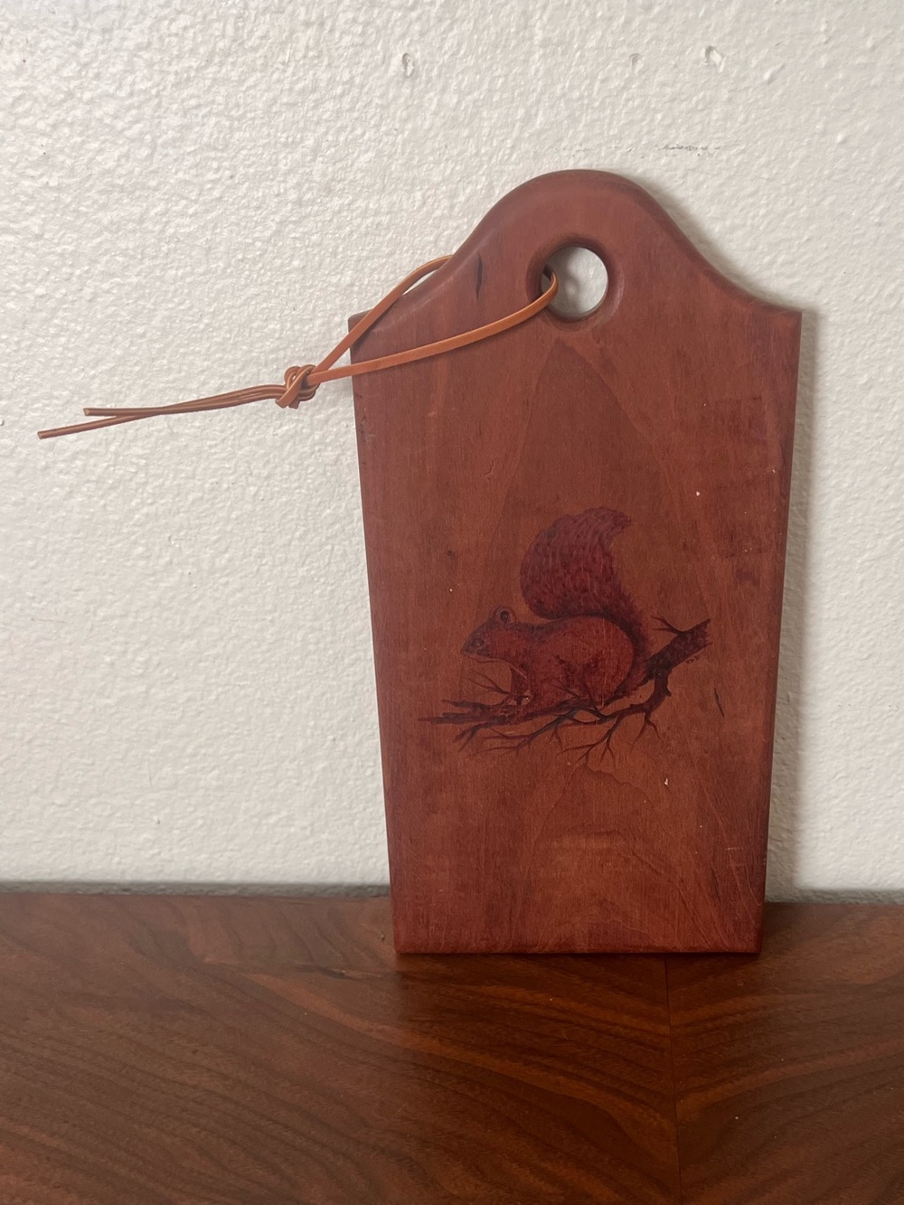 Vintage Wood Cheese / Serving Board with Hand Painted Squirrel Motif